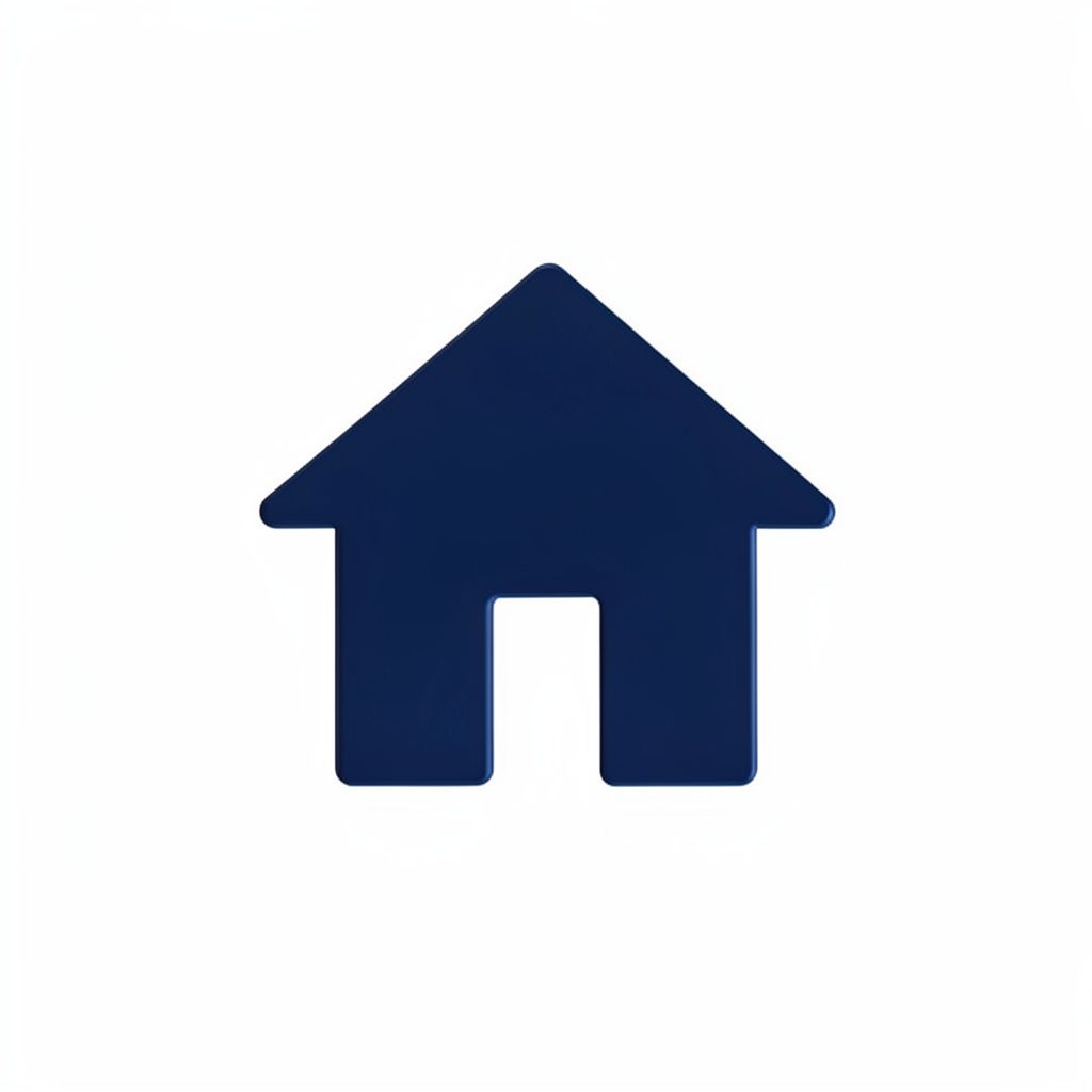 Small home icon, a simple house shape in dark blue on white