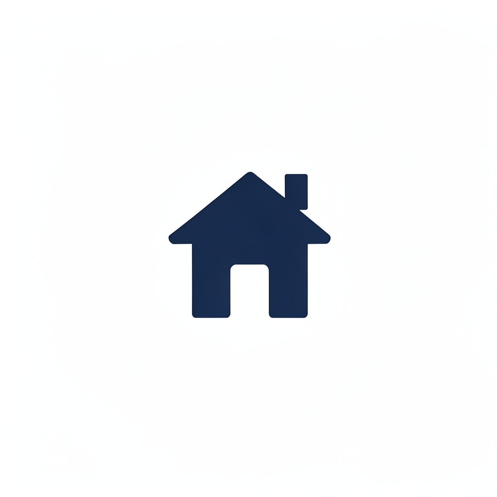 Small square icon of a house silhouette in dark blue on a white background, simple and clean